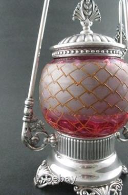 Antique PICKLE CASTOR CRANBERRY enamel JAR James W. TUFTS #3606 ORIGINAL