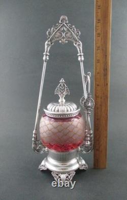 Antique PICKLE CASTOR CRANBERRY enamel JAR James W. TUFTS #3606 ORIGINAL