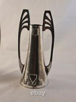 Antique Pair Of Wmf Pewter Art Nouveau Silver Plated Candle Stick Holders C1906
