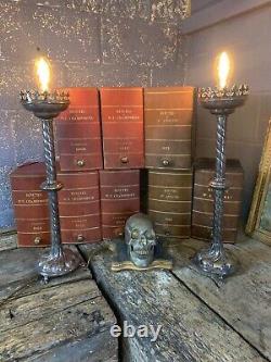 Antique Pair Silver Plated Altar Candlesticks Lamp Light Gothic Large Medieval