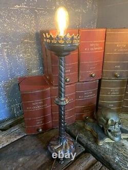 Antique Pair Silver Plated Altar Candlesticks Lamp Light Gothic Large Medieval