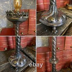 Antique Pair Silver Plated Altar Candlesticks Lamp Light Gothic Large Medieval