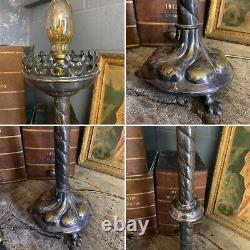 Antique Pair Silver Plated Altar Candlesticks Lamp Light Gothic Large Medieval