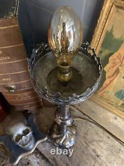 Antique Pair Silver Plated Altar Candlesticks Lamp Light Gothic Large Medieval