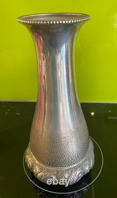 Antique Pair of WMF Arts & Crafts Hammered Silver Plated Large Vases