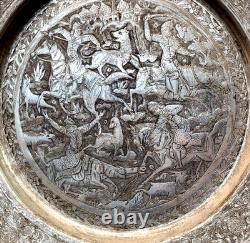 Antique Persian Copper/tin/silver Decorated 8 Inch Plate