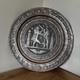 Antique Persian Ghalamzani plate silver plated copper relief Arabic engraving