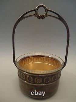 Antique Rare Art Nouveau German WMF Silver Plate Basket with Original Glass