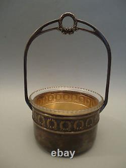 Antique Rare Art Nouveau German WMF Silver Plate Basket with Original Glass