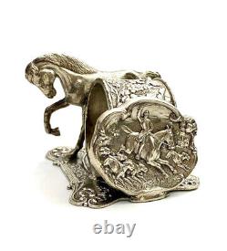 Antique Rare Napkin Ring Silver Plated Fox Hunt Horse equestrian Dinning Decor