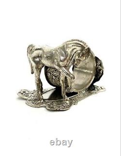 Antique Rare Napkin Ring Silver Plated Fox Hunt Horse equestrian Dinning Decor