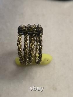 Antique Rare Pre / Georgian Silver, Gold Plated Ring, Chain With Filigree US-8