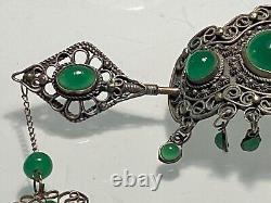 Antique & Rare Silver Plate Jade/ Chrysoprase Hair Ornament