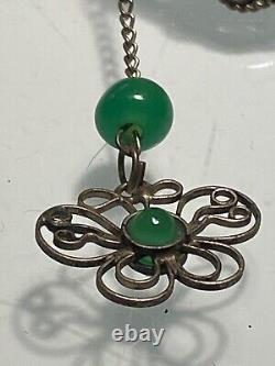 Antique & Rare Silver Plate Jade/ Chrysoprase Hair Ornament