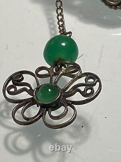 Antique & Rare Silver Plate Jade/ Chrysoprase Hair Ornament