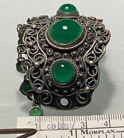 Antique & Rare Silver Plate Jade/ Chrysoprase Hair Ornament