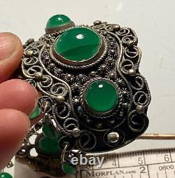 Antique & Rare Silver Plate Jade/ Chrysoprase Hair Ornament