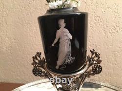 Antique Rare Silver Plate Ornate Centerpiece with Mary Gregory Vase