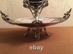 Antique Rare Silver Plate Ornate Centerpiece with Mary Gregory Vase