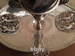 Antique Rare Silver Plate Ornate Centerpiece with Mary Gregory Vase