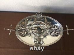 Antique Rare Silver Plate Ornate Centerpiece with Mary Gregory Vase