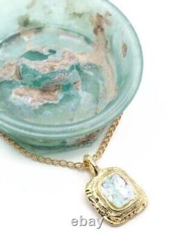 Antique Roman Glass Gold Plated Pendant Ancient Fragment 200 B. C Bluish Patina