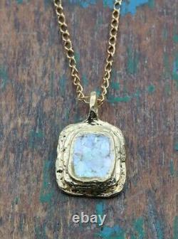 Antique Roman Glass Gold Plated Pendant Ancient Fragment 200 B. C Bluish Patina