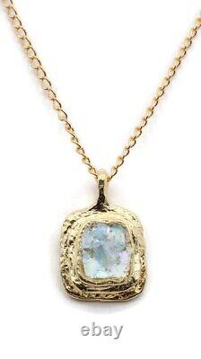 Antique Roman Glass Gold Plated Pendant Ancient Fragment 200 B. C Bluish Patina
