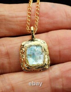 Antique Roman Glass Gold Plated Pendant Ancient Fragment 200 B. C Bluish Patina