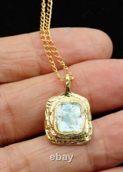 Antique Roman Glass Gold Plated Pendant Ancient Fragment 200 B. C Bluish Patina