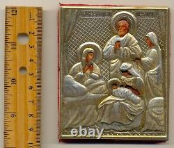 Antique Russian Icon Sterling Silver Gold Plated Original (5000b)