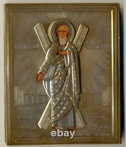 Antique Russian Icon Sterling Silver Gold Plated Original Andrey (5000v)