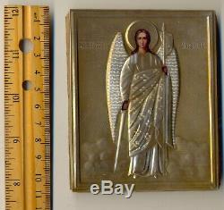 Antique Russian Icon Sterling Silver Gold Plated Original St. Michael (5000ba)