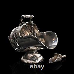 Antique Salt Cellar, English, Silver Plate, Server, Miniature Scuttle, Victorian