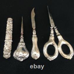 Antique Sewing Set scissors Europe 20th Century Metal Silver plating Native Box