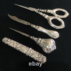 Antique Sewing Set scissors Europe 20th Century Metal Silver plating Native Box