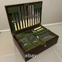 Antique Sheffield Silver Plated Cutlery Canteen LOCK & KEY 60-Piece Set 6 Places