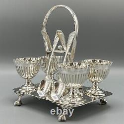 Antique Sheffield Silver Plated Egg Cruet Egg Cup Set on Stand Victorian c1900