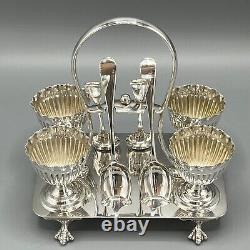 Antique Sheffield Silver Plated Egg Cruet Egg Cup Set on Stand Victorian c1900