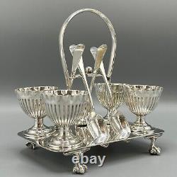 Antique Sheffield Silver Plated Egg Cruet Egg Cup Set on Stand Victorian c1900