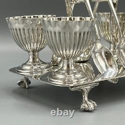 Antique Sheffield Silver Plated Egg Cruet Egg Cup Set on Stand Victorian c1900