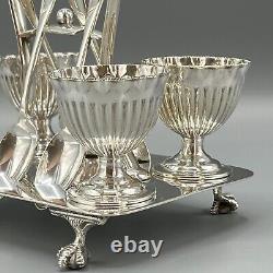 Antique Sheffield Silver Plated Egg Cruet Egg Cup Set on Stand Victorian c1900