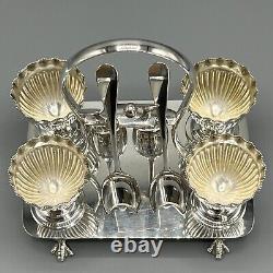 Antique Sheffield Silver Plated Egg Cruet Egg Cup Set on Stand Victorian c1900