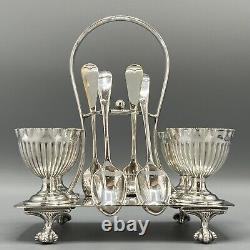 Antique Sheffield Silver Plated Egg Cruet Egg Cup Set on Stand Victorian c1900