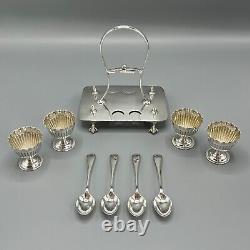 Antique Sheffield Silver Plated Egg Cruet Egg Cup Set on Stand Victorian c1900