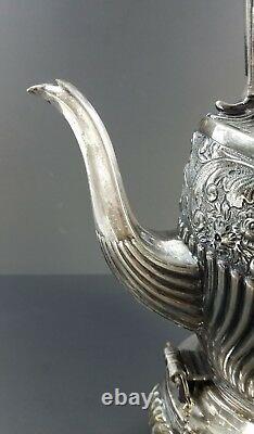 Antique Sheffield Silverplate Repousse' Tilting Hot Water Kettle on Stand