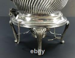 Antique Sheffield Silverplate Repousse' Tilting Hot Water Kettle on Stand