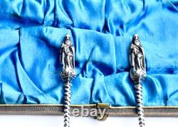 Antique Silver Apostle Serving Spoons (Pair) in original case circa late 1800's