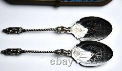 Antique Silver Apostle Serving Spoons (Pair) in original case circa late 1800's