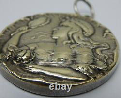 Antique Silver Plate Art Nouveau Repousse Large Cameo Pendant Mirror